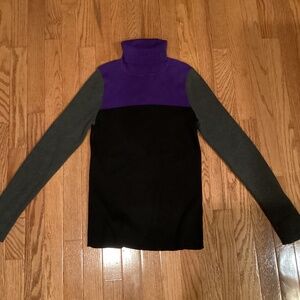 Women’s Ralph Lauren Size L Colorblock Turtleneck Ribbed Sweater purple black